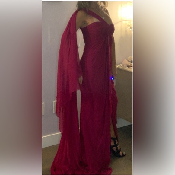 Marchesa Notte Silk One-Shoulder Grecian Gown - Picture 11 of 14